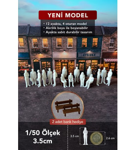 Maket İnsan 16 Adet 1/50 Ölçek 3.5cm (Bank hediyeli), Maketler için Boyanabilir Minyatür İnsan,