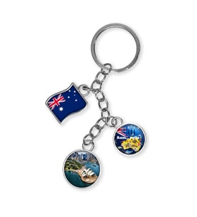 Avustralya Üçlü Epoksi Metal Çift Taraflı Damla Anahtarlık Australia (Çok Renkli)