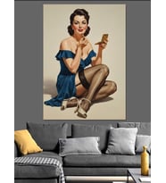 Pin-Up Kız Makyaj Yaparken Dekoratif Kanvas - Mdf Ahşap Tablo