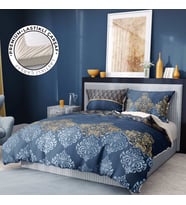 Monohome Premium Luxury Çift Kişilik Nevresim Takımı 3D Pamuk Saten Blue Damask (Lacivert)