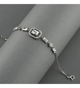 Gümüş Pazarım Baget Taşlı Emerald Kesim Gümüş Bileklik (Beyaz)