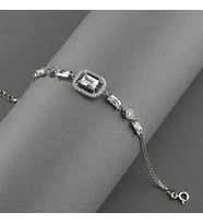 Gümüş Pazarım Baget Taşlı Emerald Kesim Gümüş Bileklik (Beyaz)
