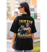 Tasarım Justin Bieber Sırt Baskılı Unisex Oversize Şarkıcı Tişört