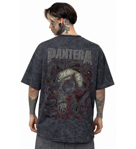 Pantera Rock Metal Müzik Grubu Sırt Baskılı Unisex Oversize Eskitme Yıkamalı Tişört