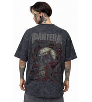 Pantera Rock Metal Müzik Grubu Sırt Baskılı Unisex Oversize Eskitme Yıkamalı Tişört