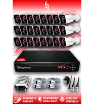 BAYICAM 24 Kameralı Kare 24 Dış Kamera Set HDD'siz Full HD Gece Görüşlü Güvenlik Kamerası Sistemi