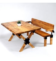 Doğal Ağaç Masif Kütük Masa ( Ağaç Ayak ) 75cm x 145cm + 1 Bank Bench