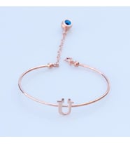 Rose Gold Kaplama Nazar Boncuklu Ü Harfi Gümüş Bileklik