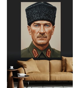 Şapkalı Atatürk Resmi Klasik Dekoratif Kanvas - Mdf Ahşap Tablo