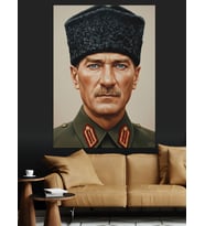 Şapkalı Atatürk Resmi Klasik Dekoratif Kanvas - Mdf Ahşap Tablo