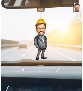 Kişiye Özel Karikatürlü Mühendis Ahşap Araba Dikiz Ayna Süsü