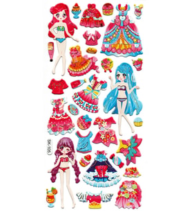 Sticker Kabartmalı Stiker Defter, Planlayıcı Etiket (sk105) 9x18 cm- Kız Giydirme