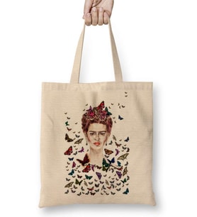 Frida Kahlo Kelebekler Bez Çanta Uzun Saplı