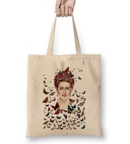 Frida Kahlo Kelebekler Bez Çanta Uzun Saplı