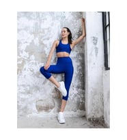 Saks Mavi Ekstra Yüksek Bel Toparlayıcı Spor Kapri Tayt