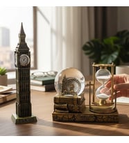 Kişiye Özel Big Ben Saatli Kum Saati ve Bıg Ben Kar Küresi Dekoratif Masaüstü Hediye Seti