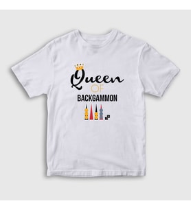 Presmono Unisex Çocuk Beyaz Queen Of Backgammon Oyun Tavla T-Shirt 418532tt (Beyaz)