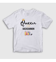 Presmono Unisex Çocuk Beyaz Queen Of Backgammon Oyun Tavla T-Shirt 418532tt (Beyaz)