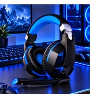 Gaming Oyuncu Kulaklığı Mikrofonlu Siyah Mavi Kablolu Bilgisayar ve Oyun Kulaklığı