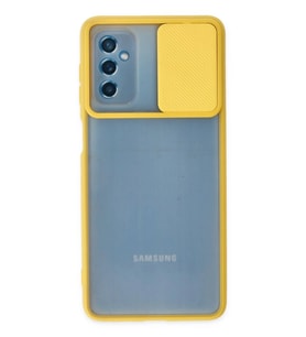 Newface Samsung Galaxy M52 5G Kılıf Palm Buzlu Kamera Sürgülü Silikon - Sarı