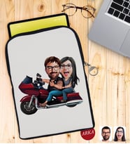 BK Gift Kişiye Özel Sevgililer Karikatürlü Taşınabilir Koruyucu Tablet Kılıfı & Organizer Çanta - Siyah-103