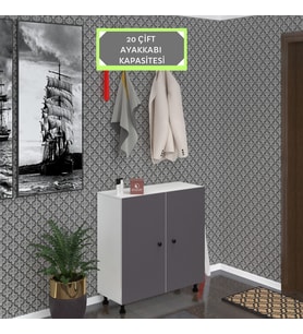 Kenzlife ayakkabılık galoş5 gribyz 53*080*32 kapaklı 5 raflı 20 çift ayakkabı kapasitesi (Beyaz)