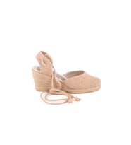 Gerçek Elişi Topuğu Açık Bilekten Bağlamalı Dolgu Topuk Keten Hasır Espadril Handmade (Hasır Sarı)