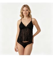Kadın Çapraz Askı Detaylı Tül String 2 li Set BB2053 (Siyah)