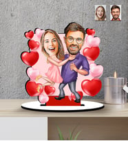 Sevgililer Günü Hediyesi Kalp Balonlu   Karikatür   Mdf  Biblo (Çok Renkli)