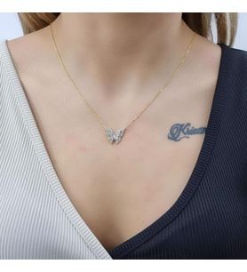 Kelebek Çift Katlı 18K Altın Kaplama Kolye (Karışık)