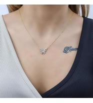 Kelebek Çift Katlı 18K Altın Kaplama Kolye (Karışık)