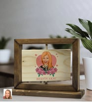 BK Gift Kişiye Özel Anneler Günü Karikatürlü Doğal Ahşap Dönen Fotoğraf Çerçevesi, Anneler Günü Hediyeleri, Ev Dekoru, Masaüstü Dekoru-2
