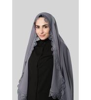 Gri Namaz Başörtüsü Şal Şifon Güpürlü 202106_15