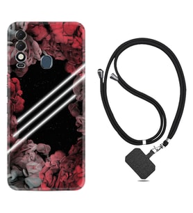 Tecno Spark 8T Kılıf Silikon Boyun Askılı İpli Desenli Silikon Flowers Line 1732