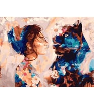 Kadın ve Panter Sayılarla Boyama Seti 40x50 cm (Tuvale Gerili)