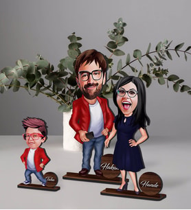 BK Gift Kişiye Özel 3’lü Aile Karikatürlü Ahşap Biblo Seti Model-3