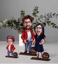 BK Gift Kişiye Özel 3’lü Aile Karikatürlü Ahşap Biblo Seti Model-3