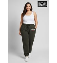 Kadın Büyük Beden BROOKLYN 1970 Baskılı Paça Lastikli Jogger İnce Eşofman Altı SPR26BEAK951-3 (Haki)