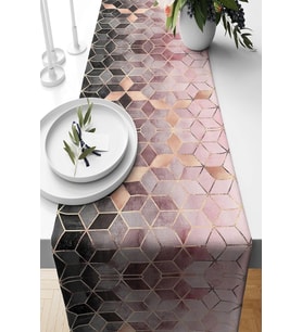 Pelangi Mozaik Desenli Leke Tutmaz Kumaş Salon Mutfak Masa Değişik Ranır Modelleri Runner, Gri-Pembe-Gold 40 x 140