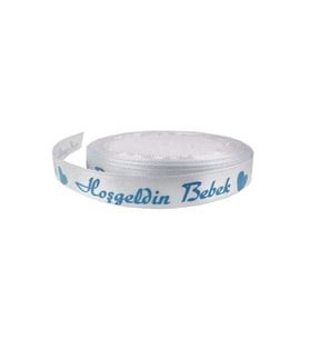 Saten Kurdele Hoşgeldin Bebek Yazılı 1 CM (10 Metre)  Mavi