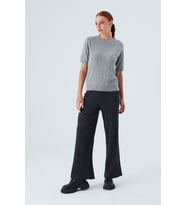 Peraluna NICOLE BLOUSE Saç Örgülü Kısa Kollu Kaşmirli Kadın Triko Bluz - Gri Melanj