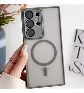 Coverzone Samsung Galaxy A36 ile uyumlu K?l?f Magnetic Wireless MagSafe ile uyumlu Full Color Kamera Lens Korumal? Buzlu Transparan Kapak Gri