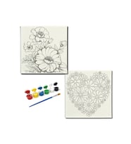 Okul Etkinliği-2'li Tuval Boyama Seti. 20x20 Cm Uv Baskı 6 Akrilik Boya 1 Fırça-model-263