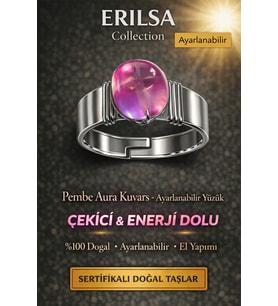 Sertifikalı Pembe Aura Kuvars Yüzük Doğal Taş Ayarlanabilir El Yapımı Şık Tasarım (Çok Renkli)