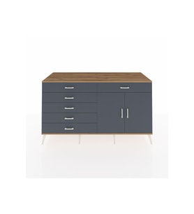 Kronos Konsol Tek Raflı 6 Çekmeceli 2 Kapaklı 176x59x99 Çam-Antrasit