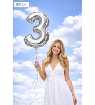 Silver 3 Rakamı 100 cm Folyo Balon – Parlak Gümüş Dev Parti Balonu
