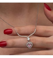 Pembe Taşlı Kalp Zirkon Taşlı 925 Ayar Gümüş Kadın Kolye