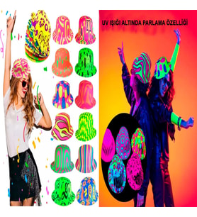 Farklı Desenlerde Plastik Neon Uv Işık Parti Şapkası 1 Adet
