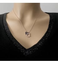 Rose Kaplama İki Kalp Gümüş Kolye (Karışık)