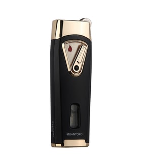Quantoro Çift Torch Pürmüz Siyah-Gold Metal Puro Çakmağı - TRZ1055